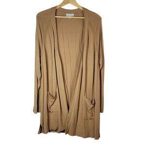 Ava & Viv Sweater Cardigan Duster Brown 1X Knit Long Sleeve Pockets Open Front